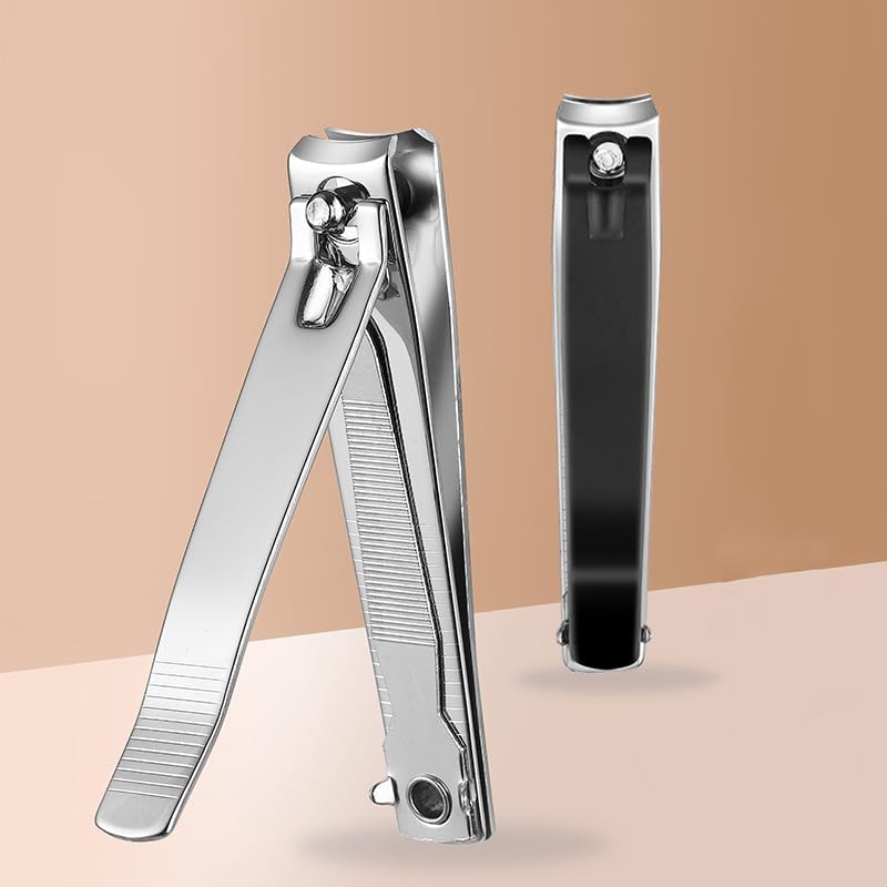 Large Nail Clippers 2-Pack, Sharp Stainless Steel Fingernail & Toenail Trimmers with Nail File, Manicure Kit Fingernail Tools for Men & Women, Black and Silver Color