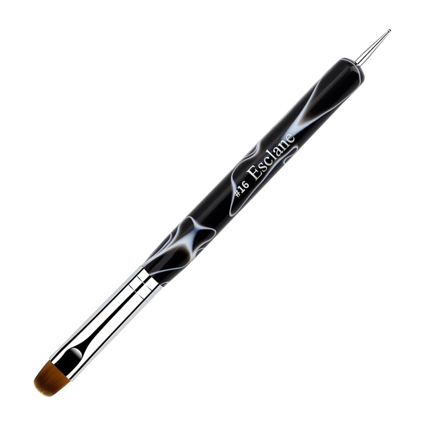 French Manicure Brush, Esclane 2 Way French Nail Brush with Dotting Tool for Manicure Cuticle Clean Up Nail Art Design, French Tip Brush (Black, #16)