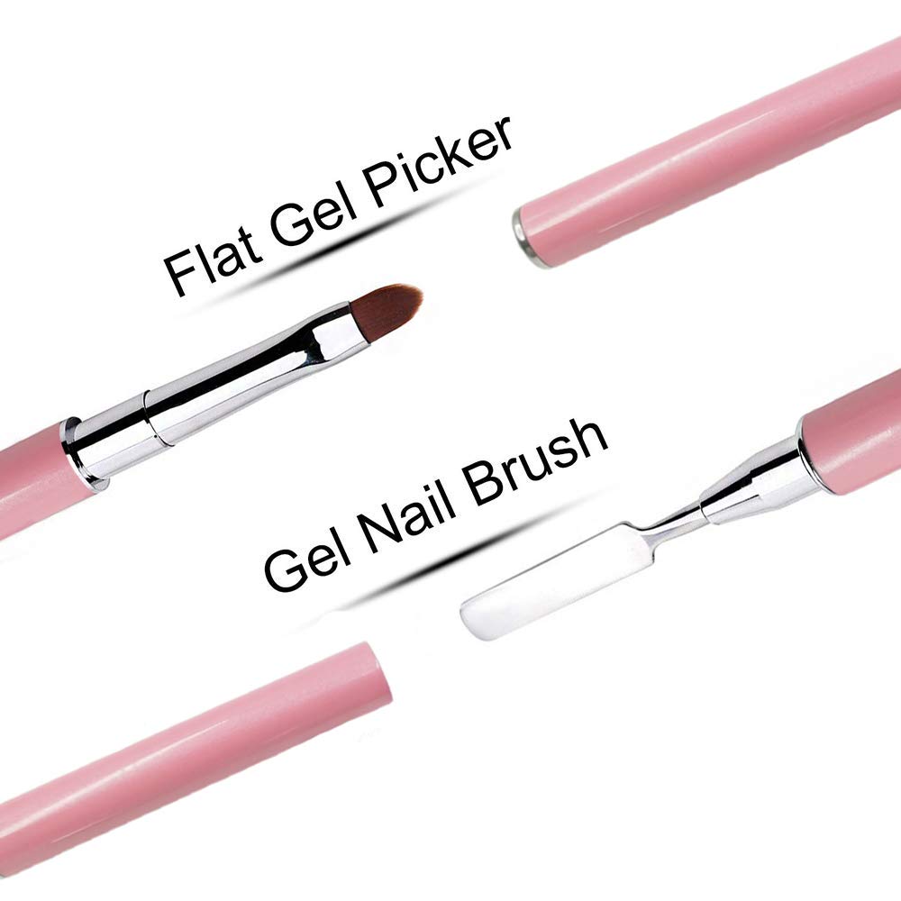 Kalolary 2Pcs Acrylic Dual-Ended Poly Gel Nail Brush, Gel Picker and Nail Pusher Peeler Scraper, Cuticle Remover - Stainless Steel (Pink&Black)