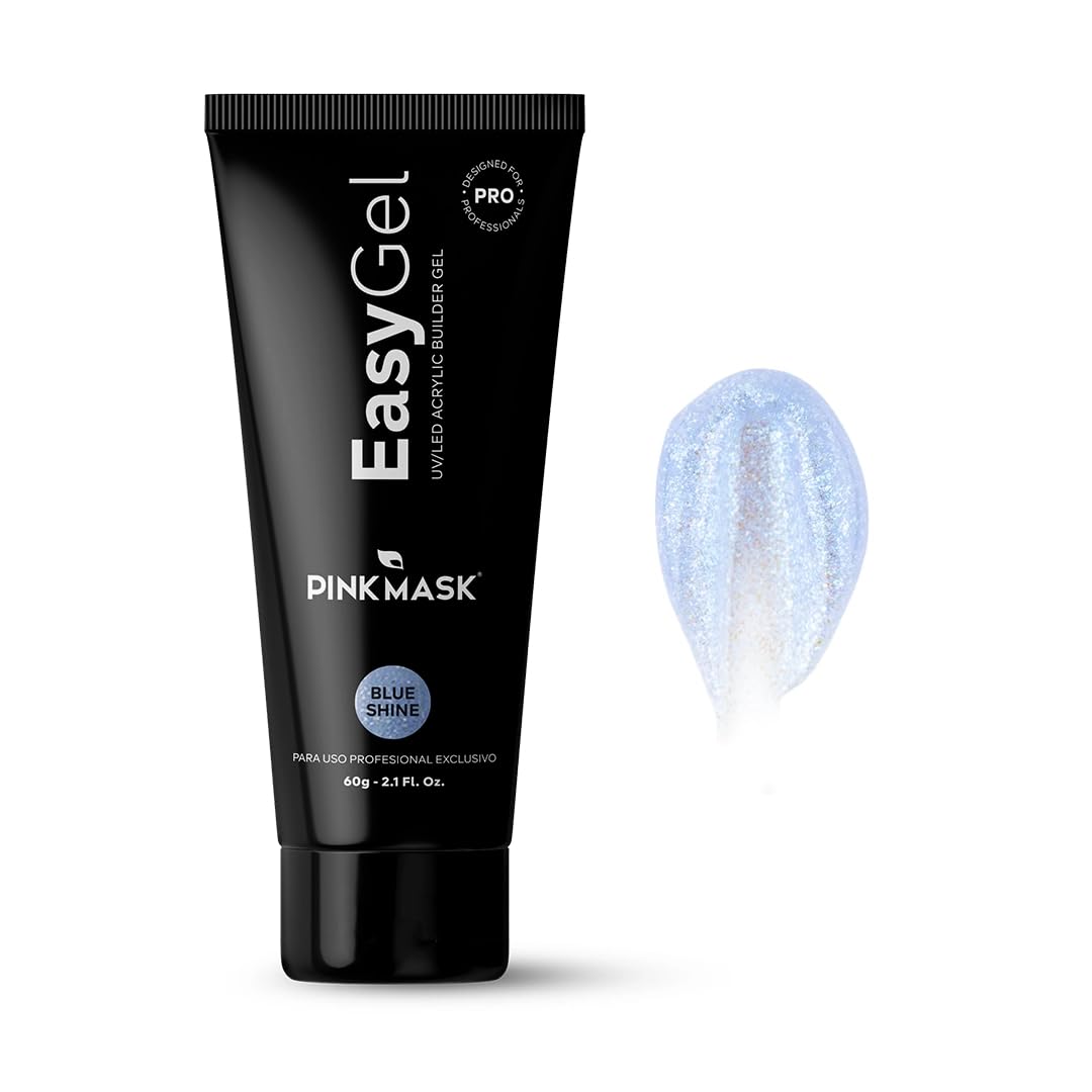 PINKMASK Easy Gel 2oz 60g- Blue Shine, Professional Builder Enhancement Gel-Quick Nail Extension for Beginner DIY, Nail Strengthener-Long Lasting-Salon Quality-Thickening Solution