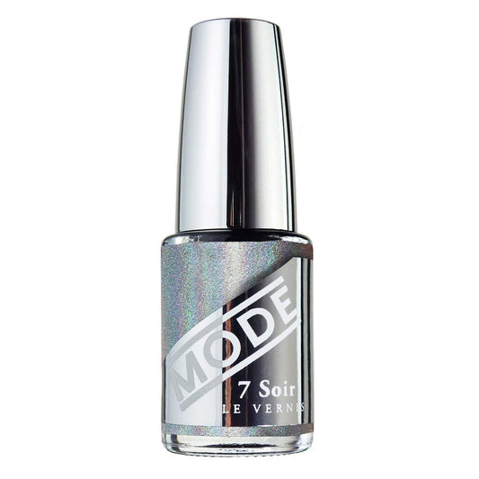 MODE Holographic Silver Prism Nail Polish Long Lasting Pigment Rich Holo Nail Lacquer Color, Chip Reistant Strengthening Protection, Cruelty Free, Made in NY USA, 7 Soir Le Vernis, Chasing Rainbows