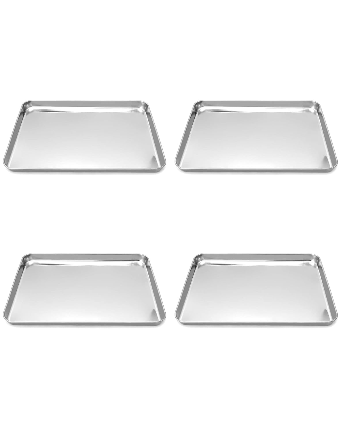 QWORK Stainless Steel Surgical Tray, Flat Bottom Tray, for Medical Instruments, Tattoo, Surgical Supplies, 15 3/4 x 11-13/16 x 1 inch, 4 Pack