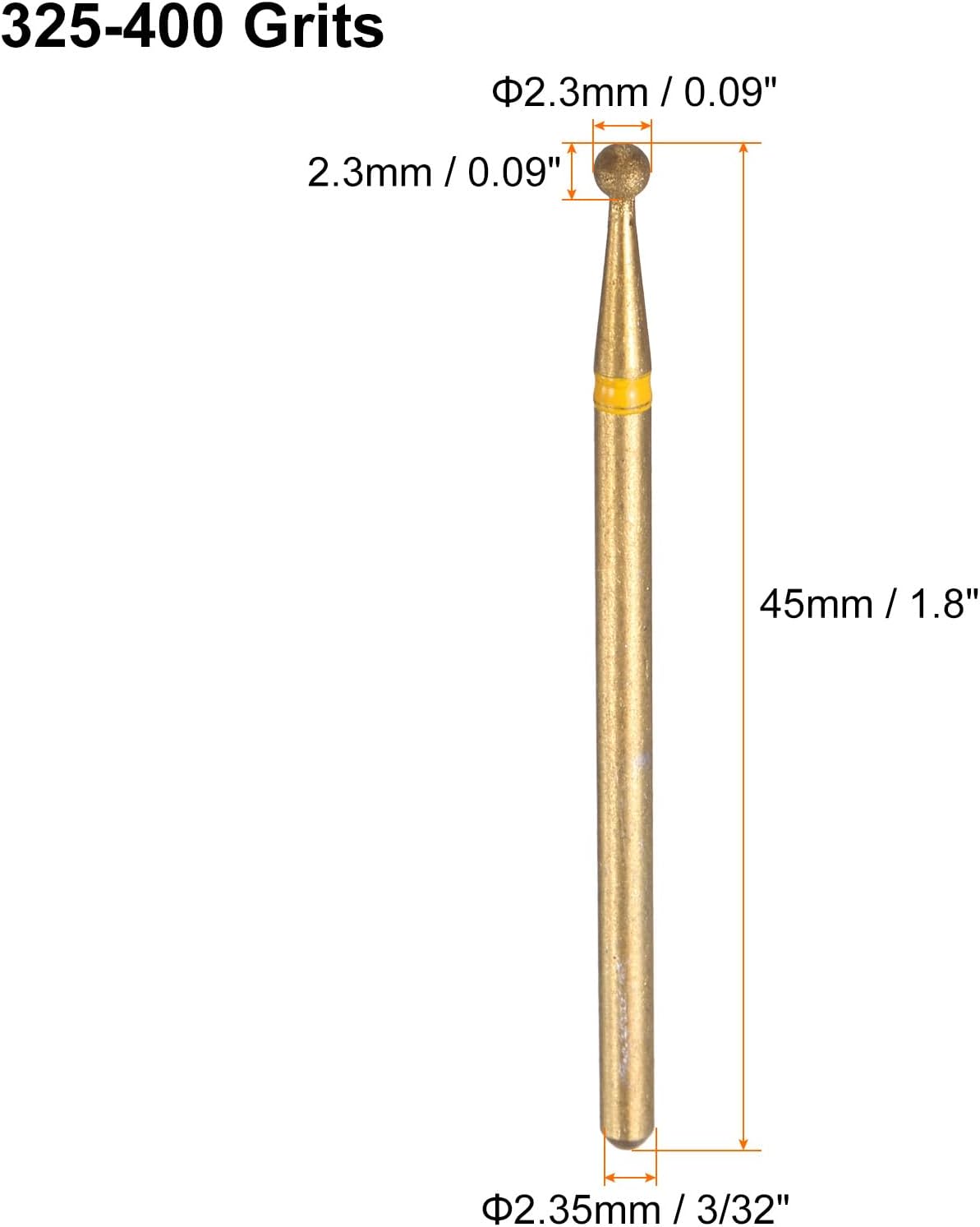 HARFINGTON 6pcs 325-400 Grits Diamond Grinding Bit 2.3mm Ball Head 2.35mm Shank 2.3mm Length Titanium Plated Stone Sanding Drill Bits Rotary Tool for Nails Grinding Polishing