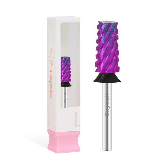 Cnynail 3/32" Large Tapered Barrel Flat Bit Tungsten Carbide Nail Drill Bit Safety Bit for Gel & Acrylic Removal, 2- Way Rotating Efile Tip, Salon Electric File Accessory (XC Girt, Purple)