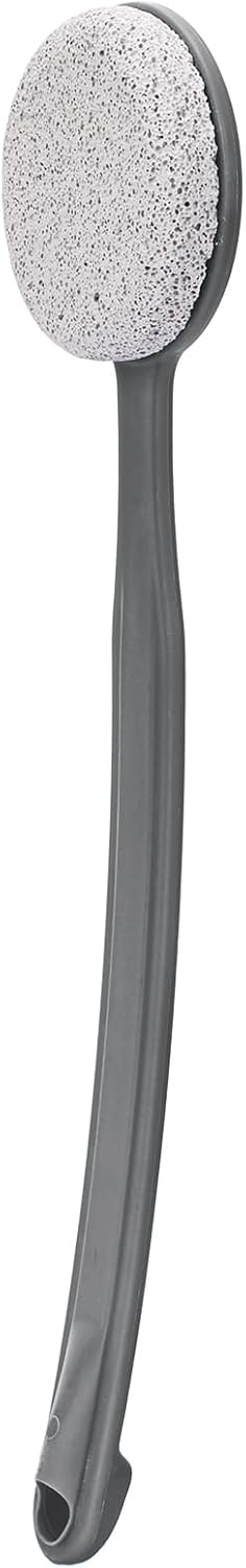 Pumice Stone for Feet with Long Handle 13.7", Hard Skin Callus Remover, Scrubber and Exfoliator for Dead Dry Skin, Softer & Smoother Feet, Pedicure Tool (Curved),Grey