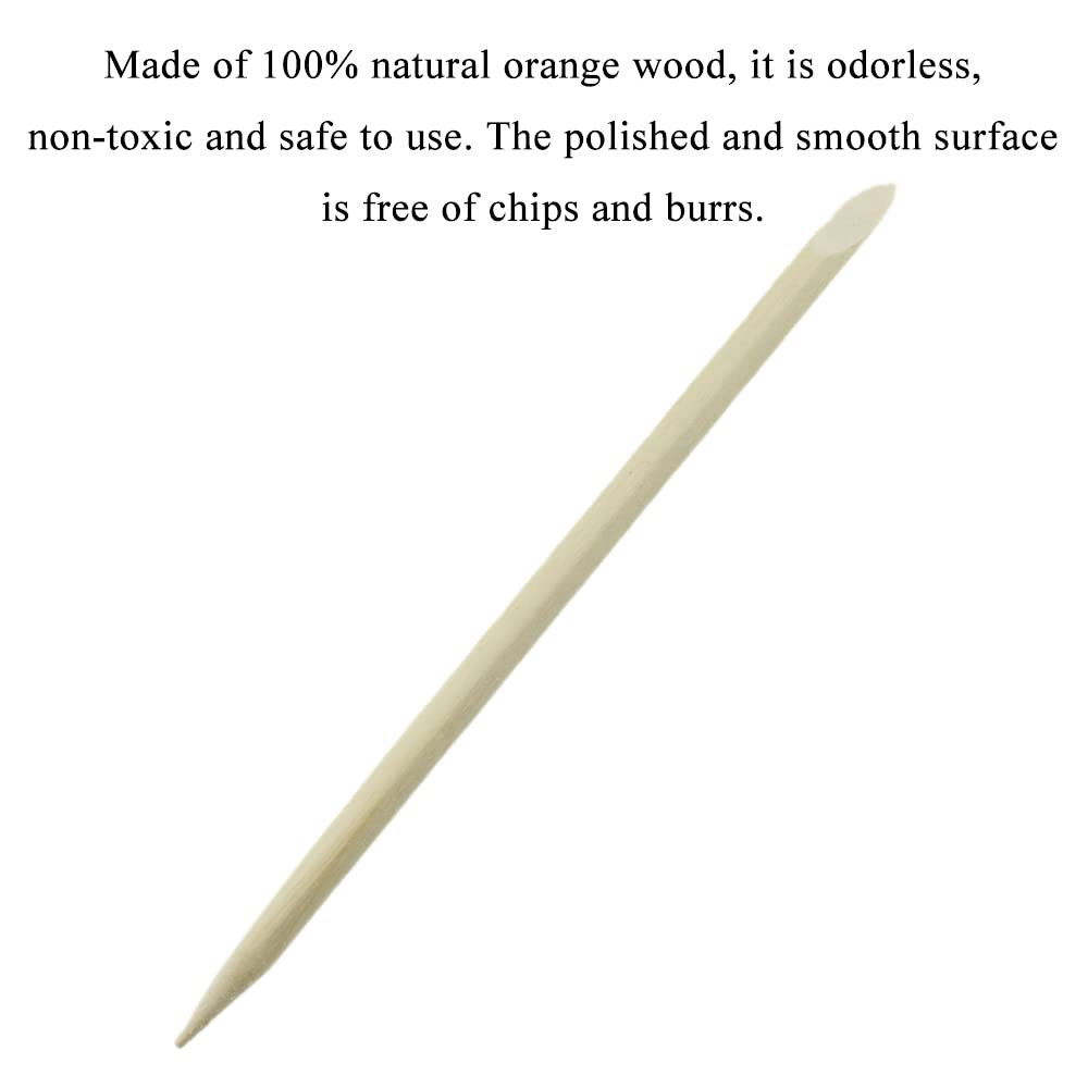 HAHIYO 3.7 inches 100PCs Natural Wood Double-Ended Cuticle Pusher Stick - Mini Orange Wood Stick for Nail Care, Manicure, and Pedicure - Effective Nail Cuticle Remover and Cleaning Tool Set