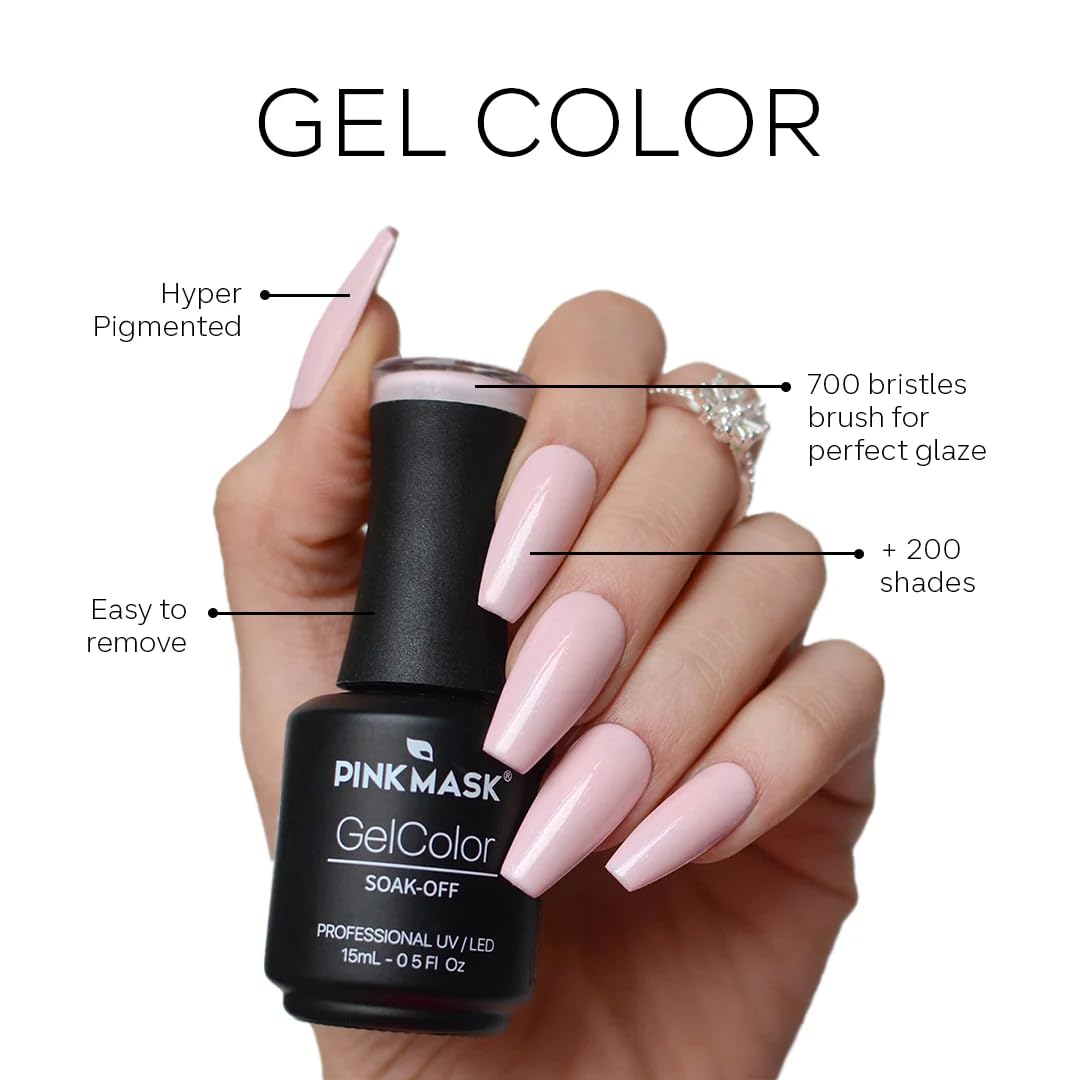 PINK MASK Gel Color Nail Polish Hiller Lake 15ml / o.5 oz - UV/LED Gel Polish, Non Wipe, Long Lasting, Soak Off Formula
