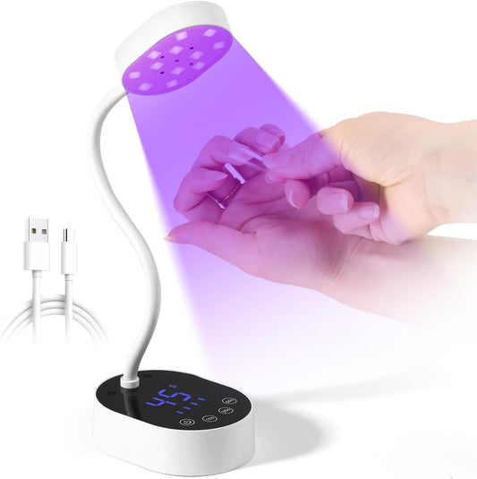 AORAEM UV Nail Lamp, Gooseneck Mini U V Light for Gel Nails, 36W Rechargeable LED Flash Cure Lamps with 4 Timers & Auto Sensor, Quick Dry Professional Nail Dryer for Salon Home DIY Use, White
