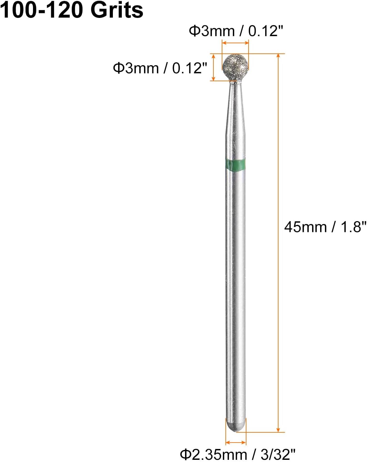 HARFINGTON 13pcs 100-120 Grits Diamond Grinding Bit 3mm Ball Head 2.35mm Shank 3mm Length Stone Sanding Drill Bits Rotary Tool for Ceramic Glass Nails Grinding Polishing