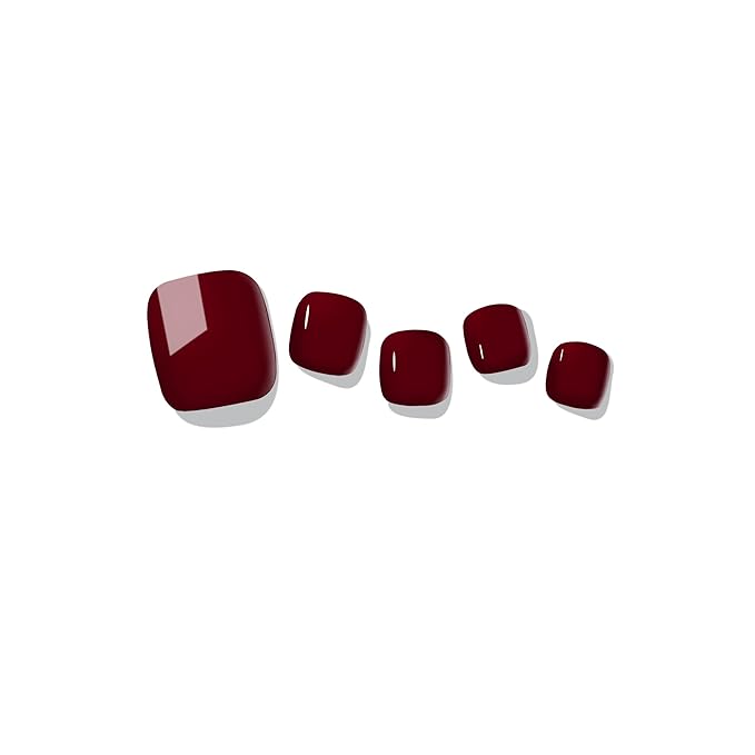 Semi Cured Gel Nail Strips - 32 pcs Gel Pedicure Stickers, Easy to Apply & Remove Toenail Stickers, Salon Quality at Home & Long Lasting - UV Nail Lamp Required - Dark Red P