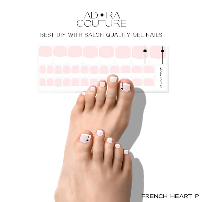 Semi Cured Gel Nail Strips - 32 pcs Gel Pedicure Stickers, Easy to Apply & Remove Toenail Stickers, Salon Quality at Home & Long Lasting - UV Nail Lamp Required - French Pedicure