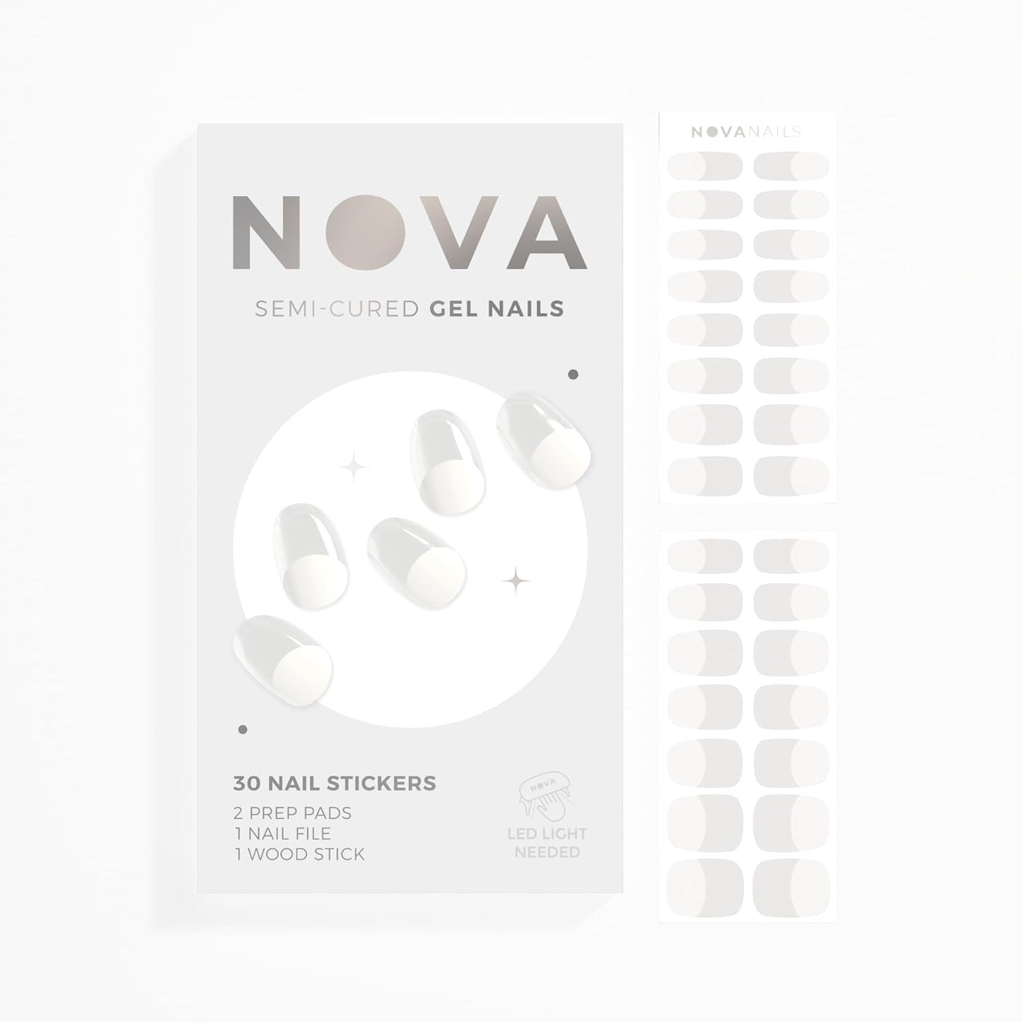 NOVA, Female Founded, Semi Cured Gel Nail Strips (Jolie) - The 10 Minute Manicure. Salon-Quality, Works with Any Nail Lamp, Easy to Apply & Remove - Incl. Nail File & Wooden Stick (Jolie)