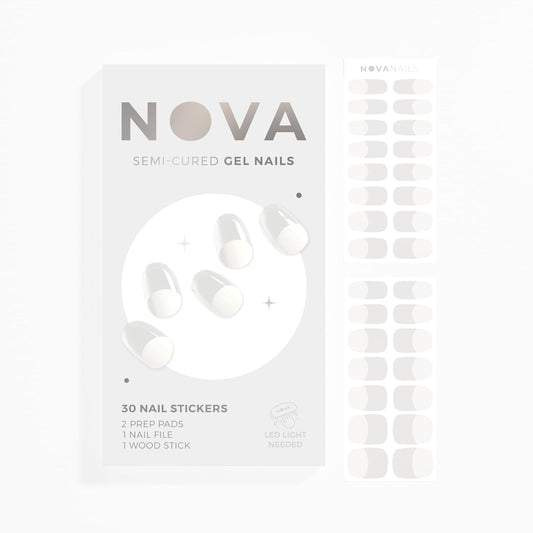 NOVA, Female Founded, Semi Cured Gel Nail Strips (Jolie) - The 10 Minute Manicure. Salon-Quality, Works with Any Nail Lamp, Easy to Apply & Remove - Incl. Nail File & Wooden Stick (Jolie)