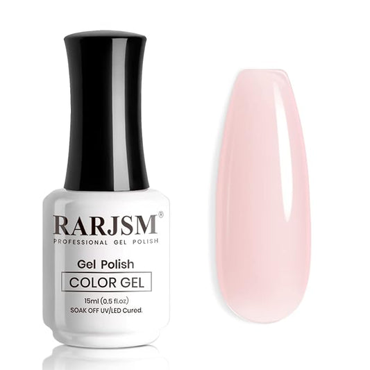 RARJSM Sheer Nude Gel Polish Jelly Light Pink Translucent Colors Neutral Skin Tone Gel Polish Milky Clear Pink 15ml Single Bottle Soak off UV LED Cured at Home Salon DIY French Manicure Nails Art