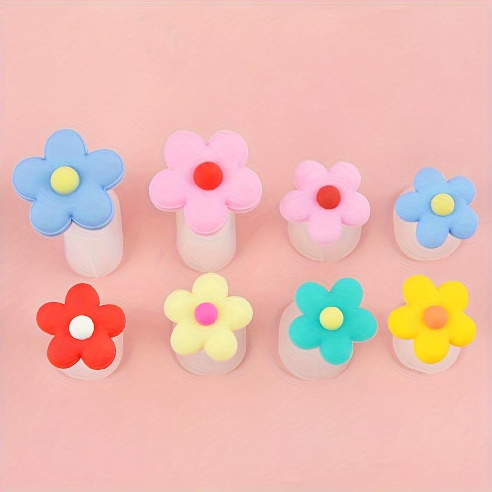 8pcs Toe Separator for Nail Polish Pedicure, Silicone Toe Spacers for Feet (8 Small Red Flowers)