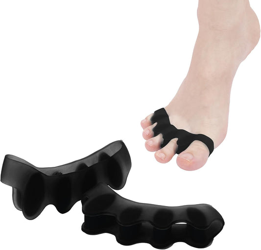 2PCS Silicone Toe Spacers for Women & Men - Toe Separators for Bunion Relief, Hammer Toe, Plantar Fasciitis & Pedicures | Includes Metatarsal Pad & Therapeutic Yoga Cushion for Foot Pain(Black)