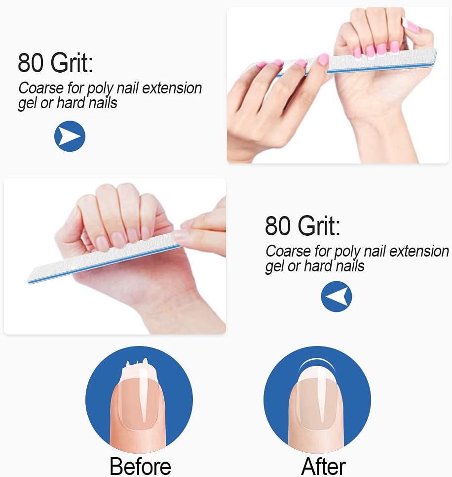 Nail File for Acrylic Nails 12pcs, 80/80 Grit Files Emery Boards, Jumbo Washable Thick Professional Square Nail File Manicure Tools for Nail Tech