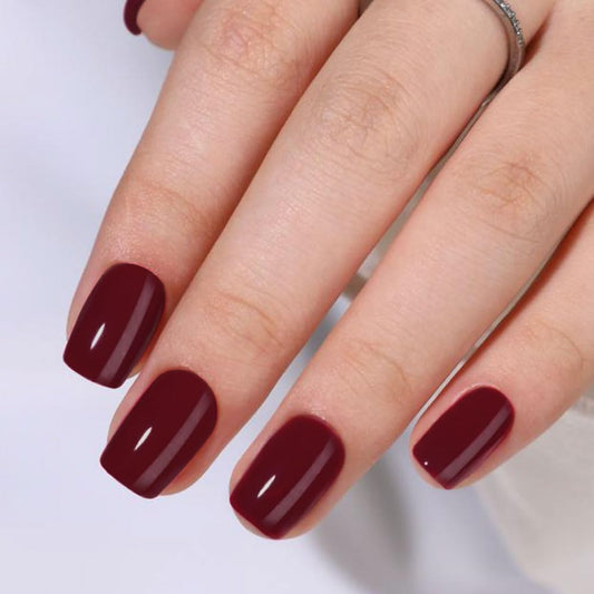 Wine Red Press on Nails Short Square, Burgundy Glossy Fake Nails Kit, Fashion Glossy Acrylic Press on Nails, Natural Stick on Nails, Thick Reusable Glue on Nails Short Press on Nails for Women, 24Pcs