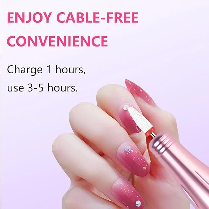 Nail Drill and Dremel - 7-in-1 Portable USB-Powered Nail Care Set with 20000RPM Speed for Gel, Dip Powder, Manicure, Pedicure, Shaping & Polishing, in Elegant Purple (Pink)