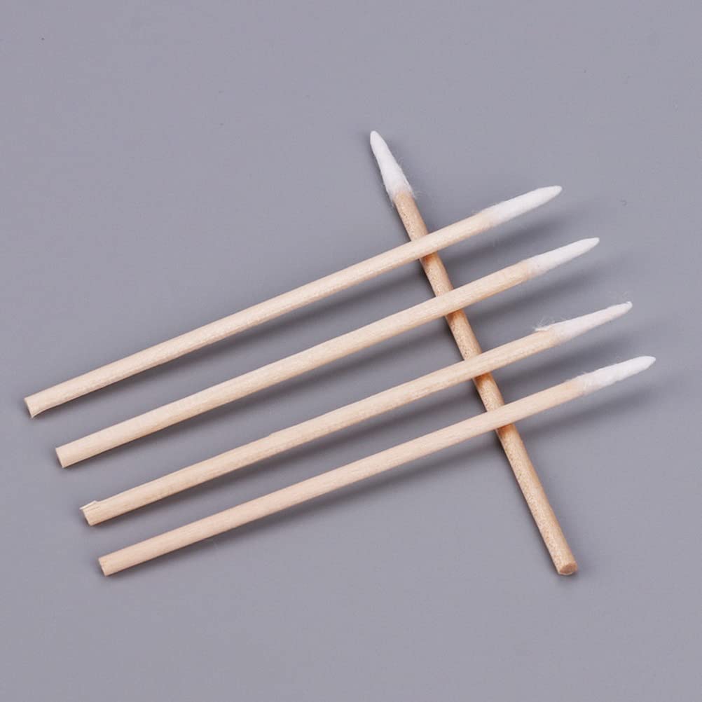 200pcs Pointed Cotton Swabs, 4 inch Precision Microblading Cotton Swab Cotton Sticks Applicator for Eyebrow Tattoo Beauty Make-up Nail Clean, Wood Handle Pointed Tip Head