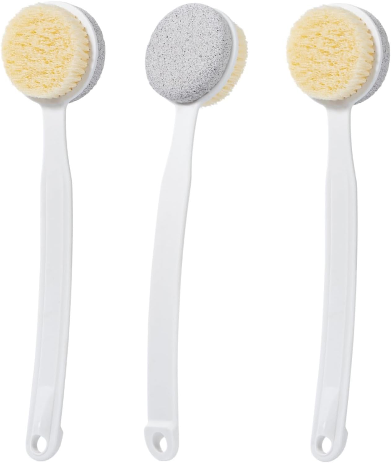 Pumice Stone for Feet and Shower Brush with Long Handle, 3 Pcs Hard Skin Callus Remover, 2 in 1 Foot Scrubber Brush, Back Scrubber Body Brush for Shower Deep Cleansing and Exfoliating (Curved)