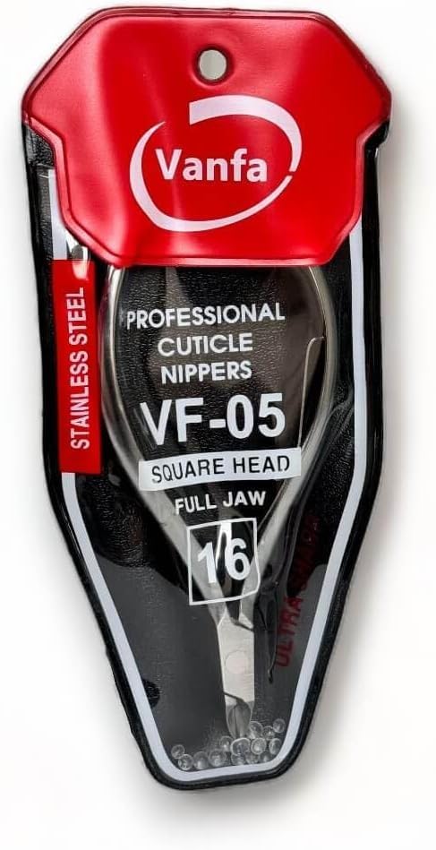 Vanfa Cuticle Nippers, Cuticle Trimmer, Professional Cuticle Cutter - Extremely Sharp - Stainless Steel - Square Head - Single Spring - VF05 Jaw #16 (Pack of 1)