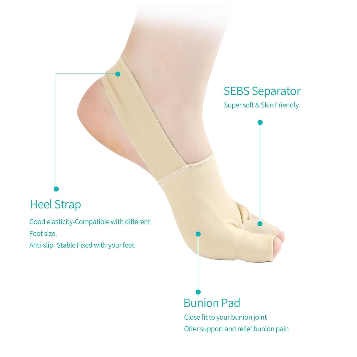 Bunion Corrector for Women and Men, Bunion Socks Sleeves Toe Corrector Comfortable & Breathable for Day/Night Support, Hallux Valgus Pain Relief Non-Slip Big Toe Straightener (Beige, Large(9-12))