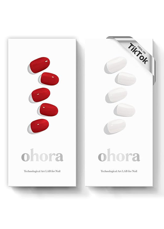 ohora Bundle Set (Classic Chic Duo) - N Addict and N Clean White Semi-Cured Gel Nail Strips, Works with Any UV/LED Lamps, Salon-Quality, Long Lasting, Easy to Apply & Remove