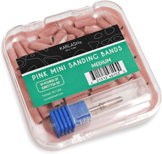 Karlash Professional Nail Mini Sanding Bands Pink Grit File + Mini Mandrel Bit (Medium Grit)