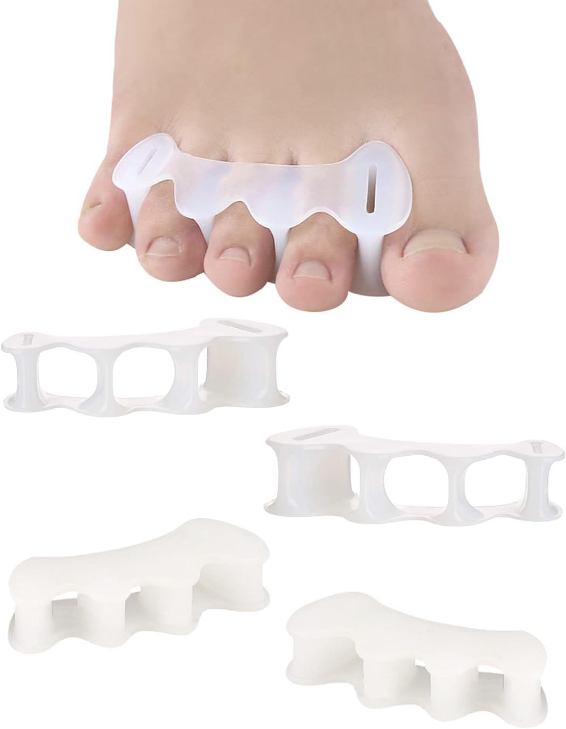 2 Pair Bunion Toe Separators Toe Spacers for Feet Women Men to Correct Their Toes, Foot Alignment, Silicone Toe Spreaders Toe Straightener for Hammertoe, Curled Toes (L, 2 Firm + 2 Soft)