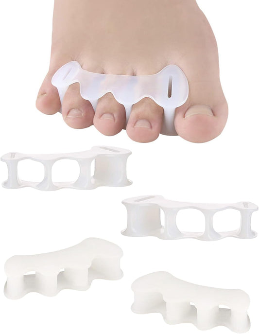 2 Pair Bunion Toe Separators Toe Spacers for Feet Women Men to Correct Their Toes, Foot Alignment, Silicone Toe Spreaders Toe Straightener for Hammertoe, Curled Toes (L, 2 Firm + 2 Soft)