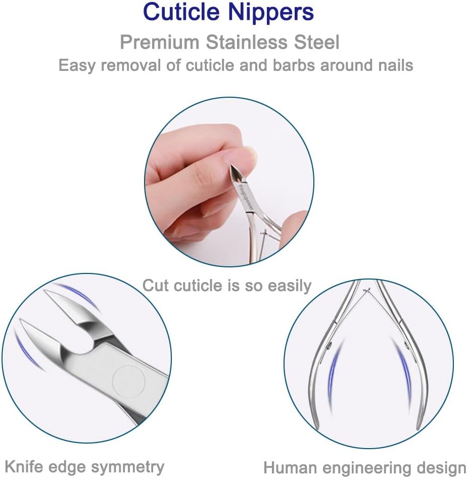 Cuticle Trimmer with Cuticle Pusher, 7PCS Professional Cuticle Remover Cutter Nippers Clippers and Premium Stainless Steel Durable Manicure Tools Kit for Toenails and Fingernails