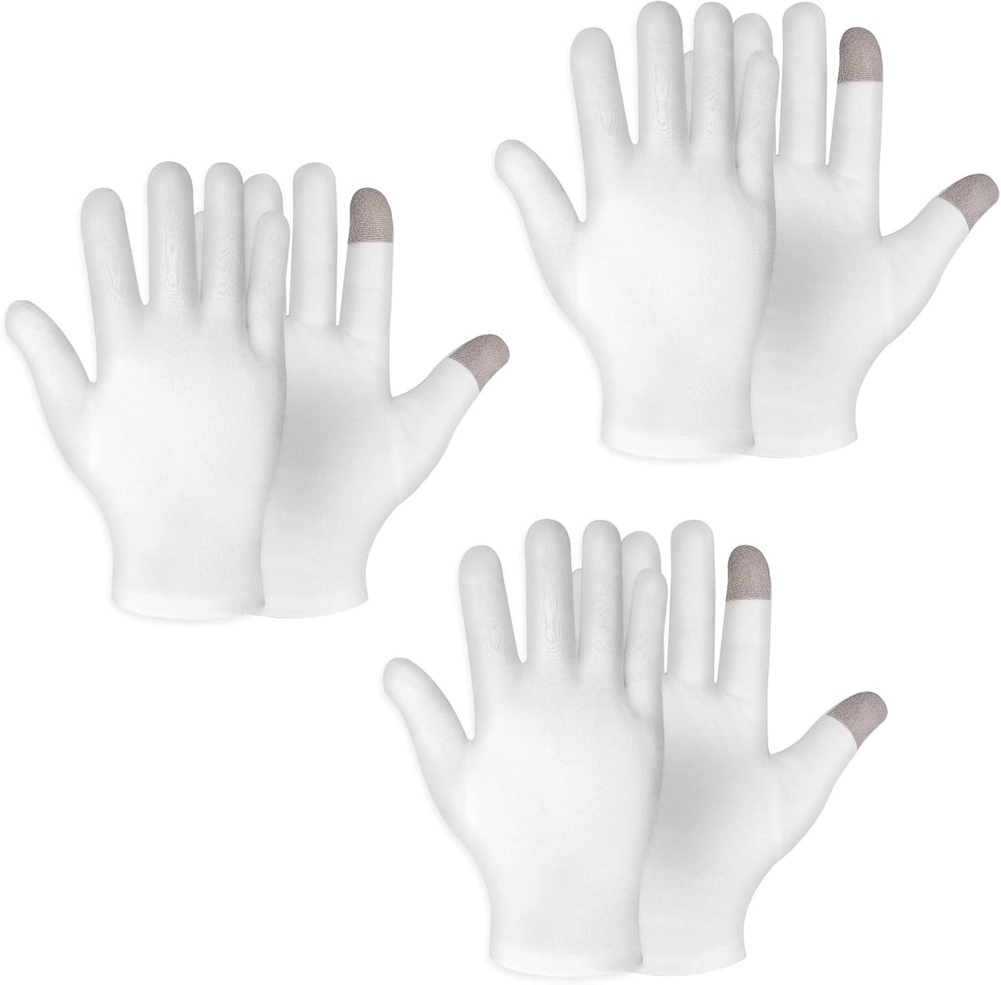 Sibba 3 Pairs Touch Screen Moisturizing Gloves White Cotton Moisturizing Gloves Overnight Bedtime Heal Eczema Sleeping Lotion Hand Spa Treatment Gloves Repair Rough Cracked Dry Chapped Hands Skin