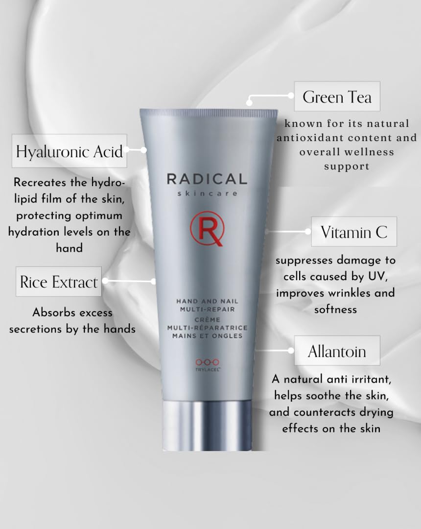 Radical Skincare Hand & Nail Multi Repair Creme - Provide Moisture & Fight Aging | Strengthens Nails & Cuticles | For All Skin Types Including Sensitive Skin | Cruelty & Paraben Free (2.5 oz, 2 Pack)