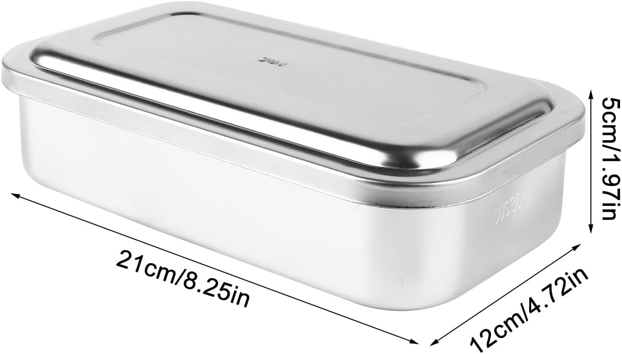 Baluue Stainless Steel Instruments Trays Organizer Holder with Lid Plate Trays Boxs, Sterilized Metal Box Organizer for Medical Lab Instrument Supplies 8 Inch