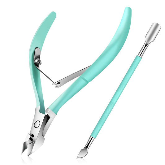 Easkep Cuticle Trimmer with Cuticle Pusher, Professional Cuticle Remover Sturdy Pedicure and Manicure Tool for Healthy Nails (D501-Green)