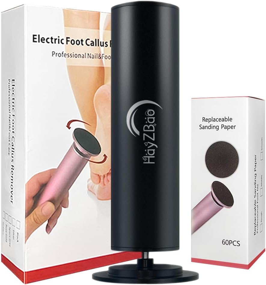 Electric Foot File - Electric Callus Remover for Feet,Adjustable Speed Foot Scrubber with 60 Pcs Sandpaper Discs,Professional Pedicure Tool for Dead Skin and Calluses - Black
