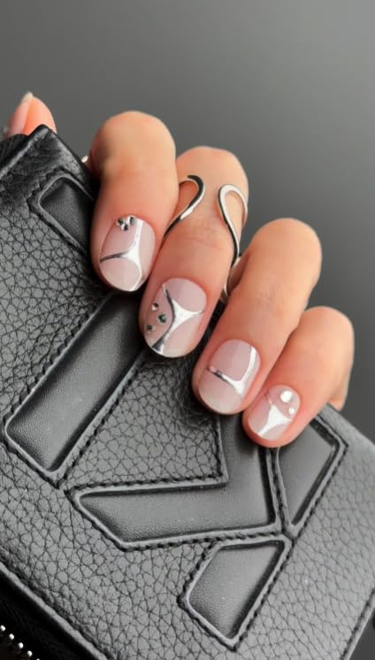 NOVA, Semi Cured Gel Nail Strips (Chrome Heart) - The 10 Minute Manicure. Salon-Quality, Female Founded, Easy to Apply & Remove - Incl. Nail File & Wooden Stick (Chrome Heart)