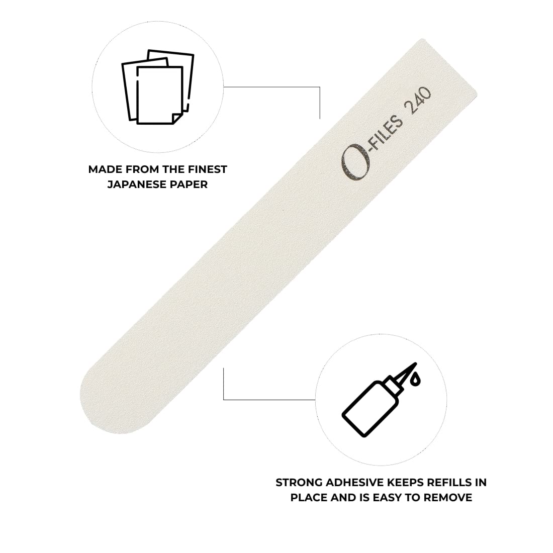 ForPro Professional Collection O-Files Replaceable File System Refills, White, 240 Grit, Manicure Nail File Refills, 3.9" L x .6" W, 50-Count
