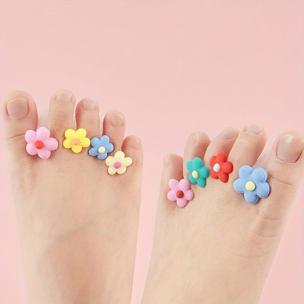 8pcs Toe Separator for Nail Polish Pedicure, Silicone Toe Spacers for Feet (8 Small Red Flowers)
