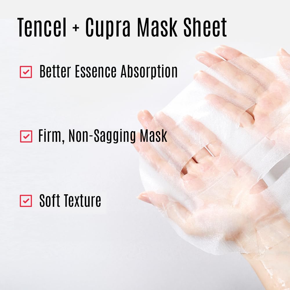 Amino Brightening & Clearing Facial Sheet Mask | Vitamin C, Lotus Extract for Acne Scars, Hyperpigmentation, Dark Spots, Even Skin Tone (5 Sheets)
