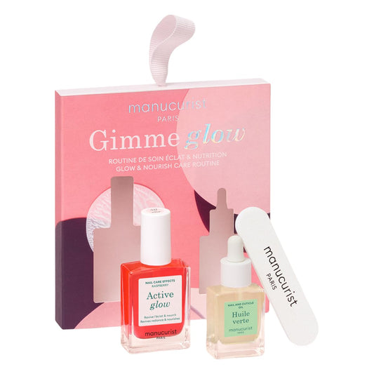 Manucurist Active Glow Raspberry Gift Set + Green Oil – Includes: 1 Care & Makeup Nail Polish, 1 Cuticle Nail Oil, 1 Complimentary Mini Nail File – Christmas Gifts for Women - Gift Box