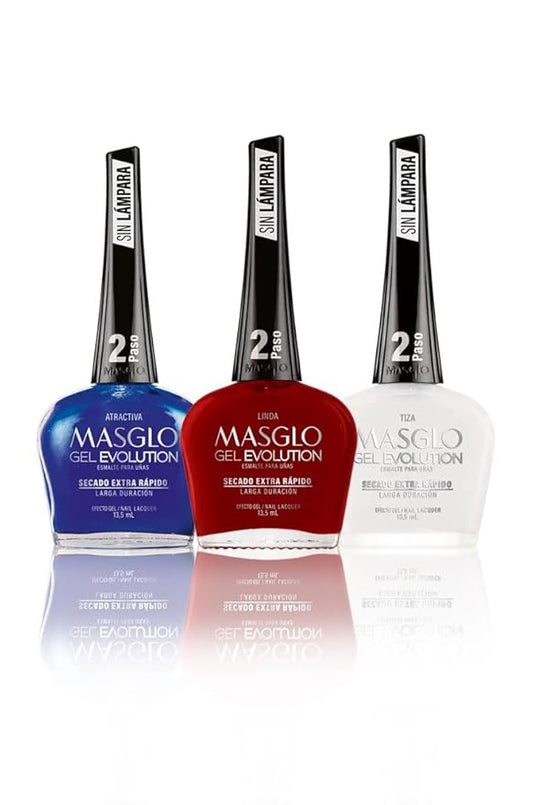 MASGLO Gel Evolution Nail Polish Patriotic Pride Set 3 PCs Shades of Differents Color - No U/V Lamp, Duration Up to 12 days