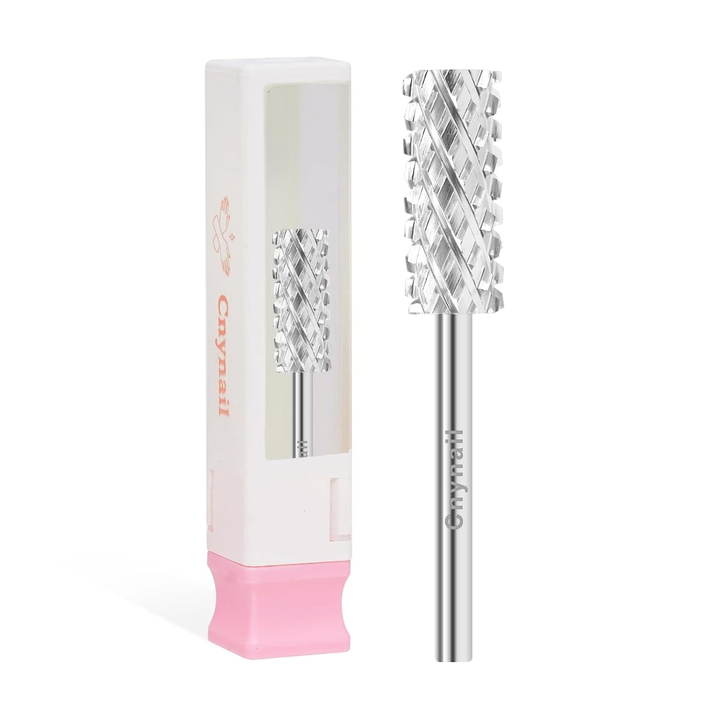3/32" 5.35MM Small Barrel Flat Top Bit Tungsten Carbide Nail Drill Bit Safety Bit for Gel & Acrylic Removal, 2-Way Rotating Efile Tip, Salon Electric File Accessory (4XC Grit, Silver)