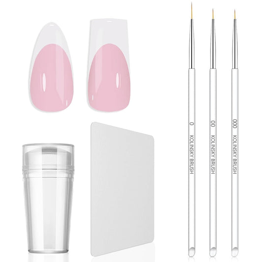 Jelly Nail Stamper & Liner Nail Art Brushes - French Tip Nail Design Tools, Silicone Nail Art Stamping Stamper with Scraper, French Tip Stamp Liner Brush for Manicure Home DIY Salon