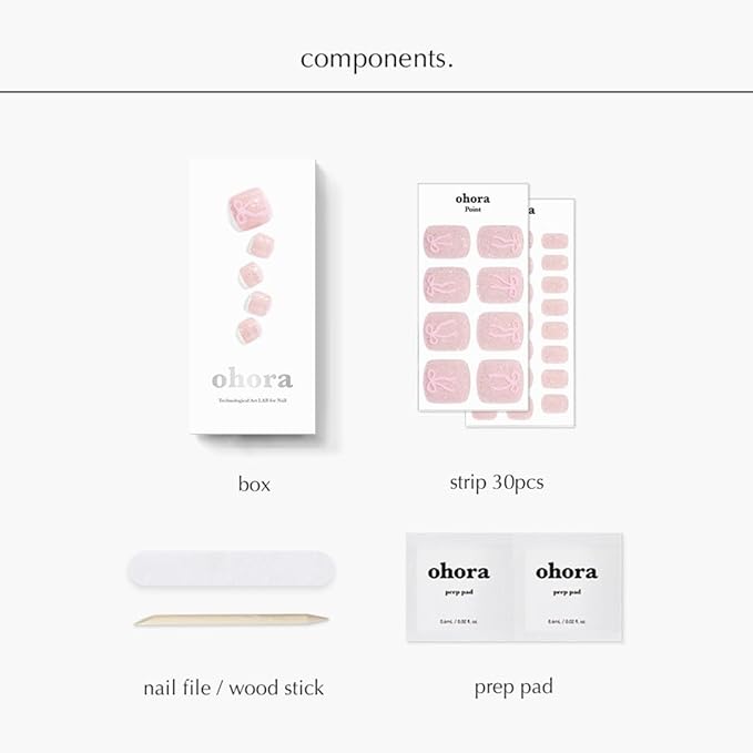ohora Semi Cured Gel Pedi Strips (P Tutu) - Works with Any Lamps, Salon-Quality, Long Lasting, Easy to Apply & Remove - Includes 2 Prep Pads, Nail File & Wooden Stick