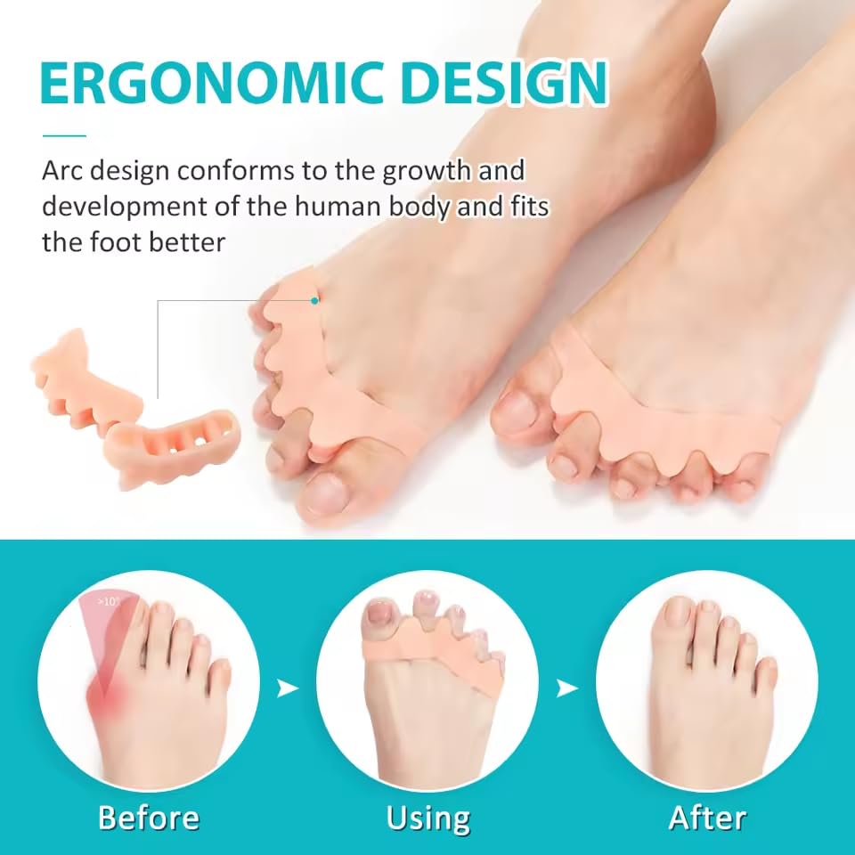 2 Pcs Toe Separators for Women & Men - Silicone Children Newborn Adult Toe Spacers for Overlapping Toes, Bunions, Hammer Toe, Toe Straightener for Foot Pain Relief ([5-11 years old] Skin)
