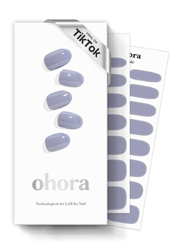 ohora Semi Cured Gel Nail Strips (N Cream Cloud) - Purple, Solid, Works with Any UV/LED Lamps, Salon-Quality, Long Lasting, Easy to Apply & Remove - Includes 2 Prep Pads, Nail File & Wooden Stick