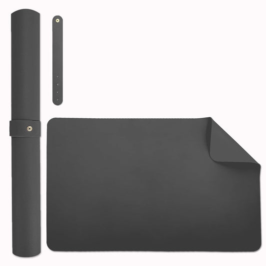 Double-sided Nail Table Mat for Nail tech - Soft Microfiber PU Leather Nail Desk Mat - Foldable Nail Art Table Mat Acetone Resistant for Nails Salon Home (Black) (Mat Only)