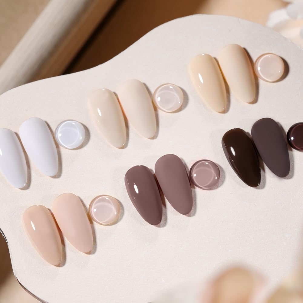 BORN PRETTY Gel Polish Nail Set 6 Colors Nude Skin Tones Brown Neutral Colors Soak Off Gel Nail Kit Collection Nail Art Manicure DIY Salon Home Gift